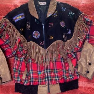 CHAR SANTA FE VINTAGE LEATHER AND  WOOL FRINGE JACKET SZ MEDIUM HAND PAIN…